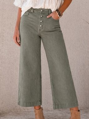 Scotch & Soda The Wave Green High-Rise Wide-Leg Button Front Jeans SZ 12/31 Boho